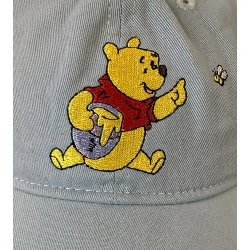 Vintage Winnie the Pooh Hat Embroidered Disney Cap Hat Light Blue Strap Back